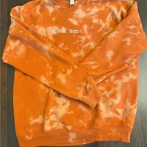Jerzees Orange Tie-Dye Crewneck Sweater Hook ‘em Texas Longhorns